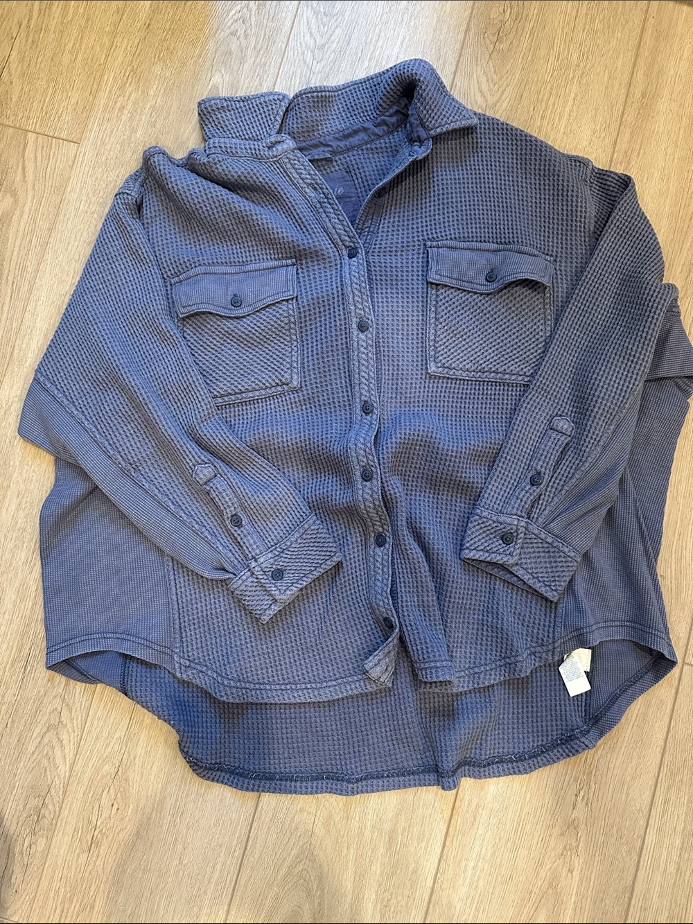 aerie Navy Lumberjane style Waffle Knit Shirt